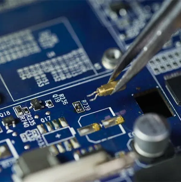 Close-up of a dual-sided printed circuit board being mounted